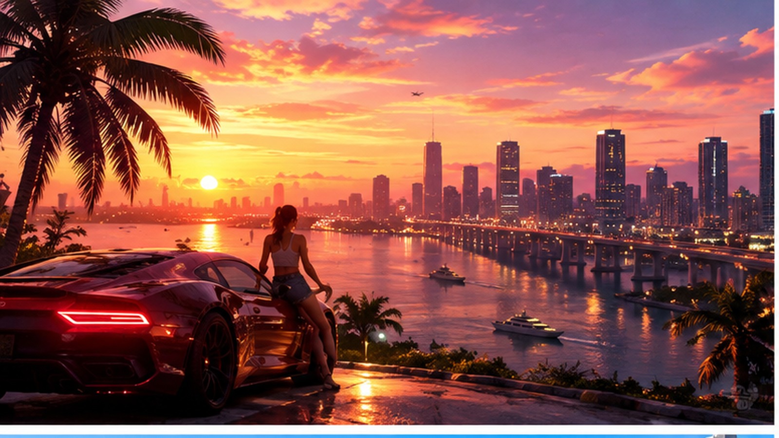 Illustrative GTA VI-inspired Vice City sunset scene